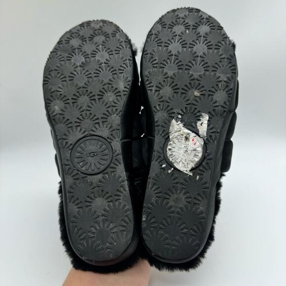 UGG Puff Yeah Slingback Wedge Slide Sandal Lounge Slipper Fuzzy Satin Black Sz 7 - Picture 9 of 12